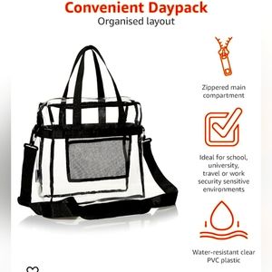 Amazon Basics Clear Stadium Approved Tote Daypack Backpack See Thru